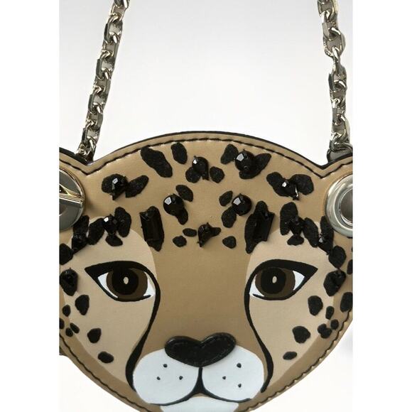 New Kate Spade Leopard Coin Purse Novelty Run Wild Black Jewel Wristlet Red Rose - Picture 7 of 11